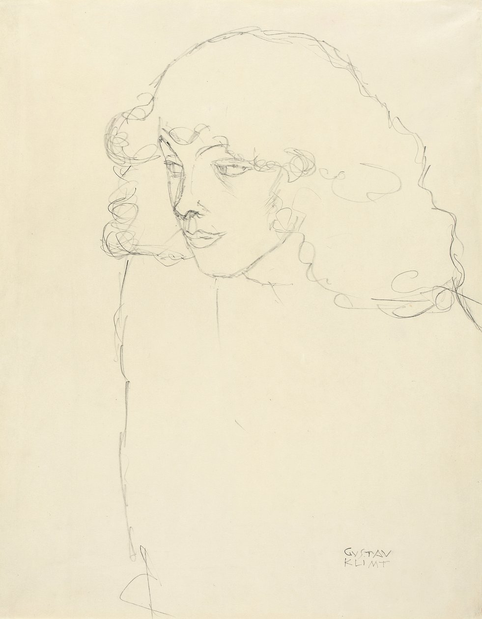Retrato de medio cuerpo de una niña de perfil de tres cuartos desde la izquierda de Gustav Klimt