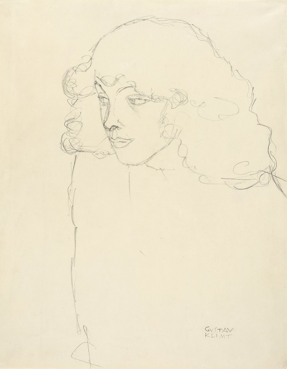 Retrato de medio cuerpo de una niña en perfil de tres cuartos, 1913 de Gustav Klimt