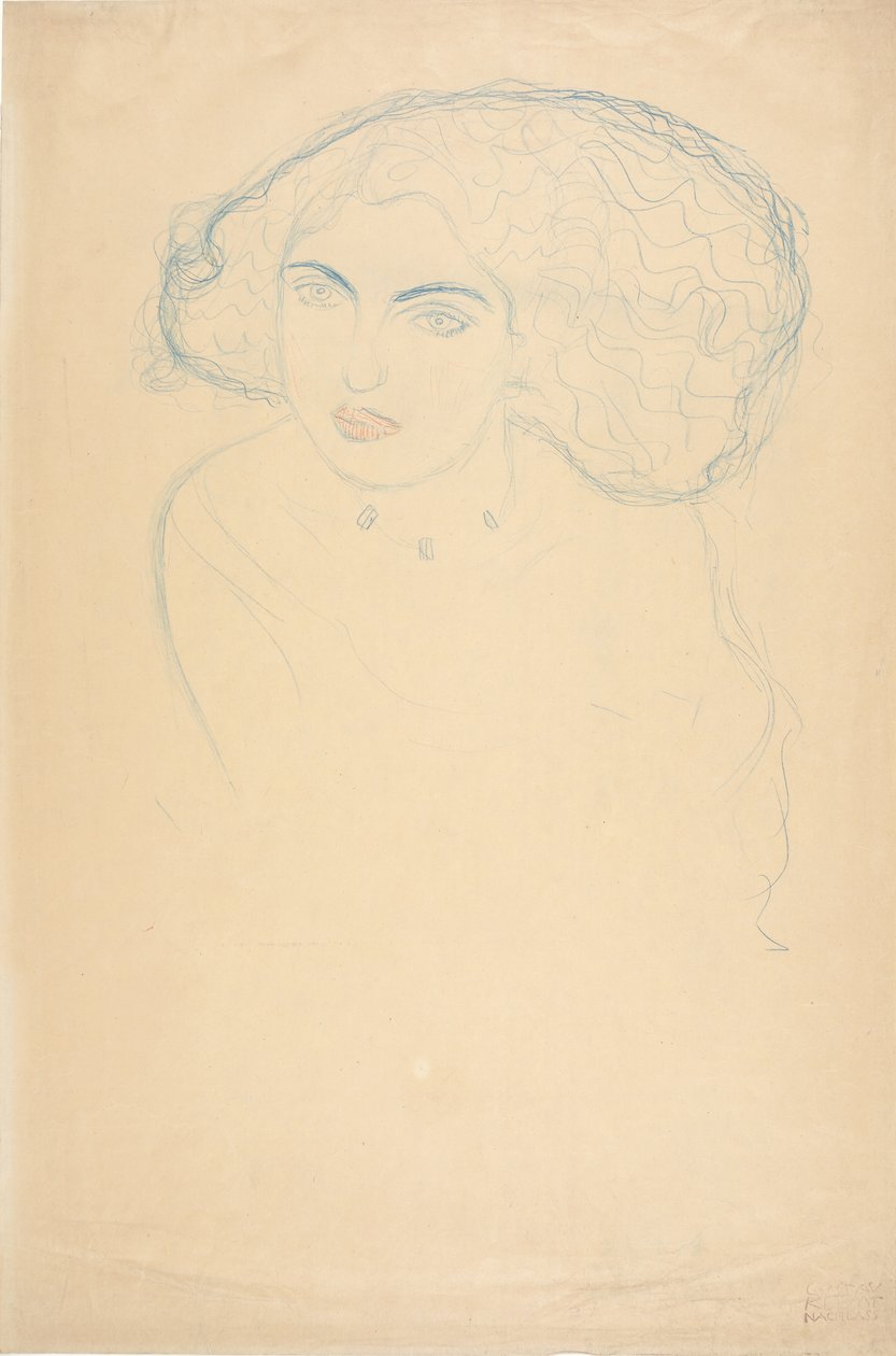 Cabeza de mujer, c.1916 (lápiz de color sobre papel) de Gustav Klimt
