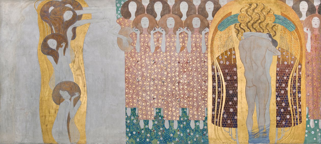 ¡Aquí hay un beso para todo el mundo!, (detalle) del Friso de Beethoven de Gustav Klimt
