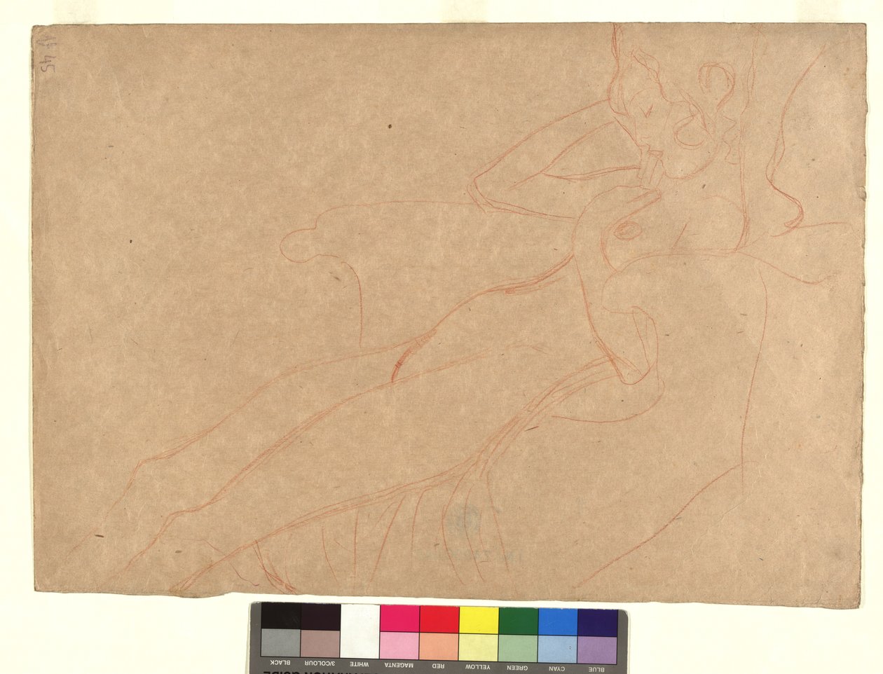 In einem Armsessel lehnender weiblicher Akt im Profil de Gustav Klimt