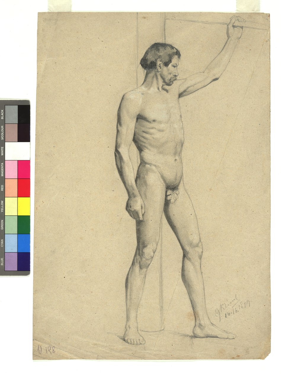 Desnudo masculino académico en pose de Gustav Klimt