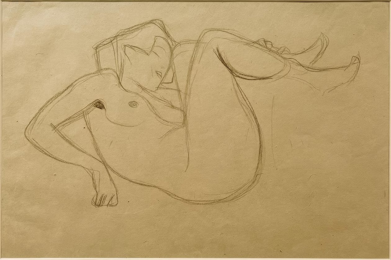 Desnudo femenino agachado con las piernas dobladas (Estudio) de Gustav Klimt