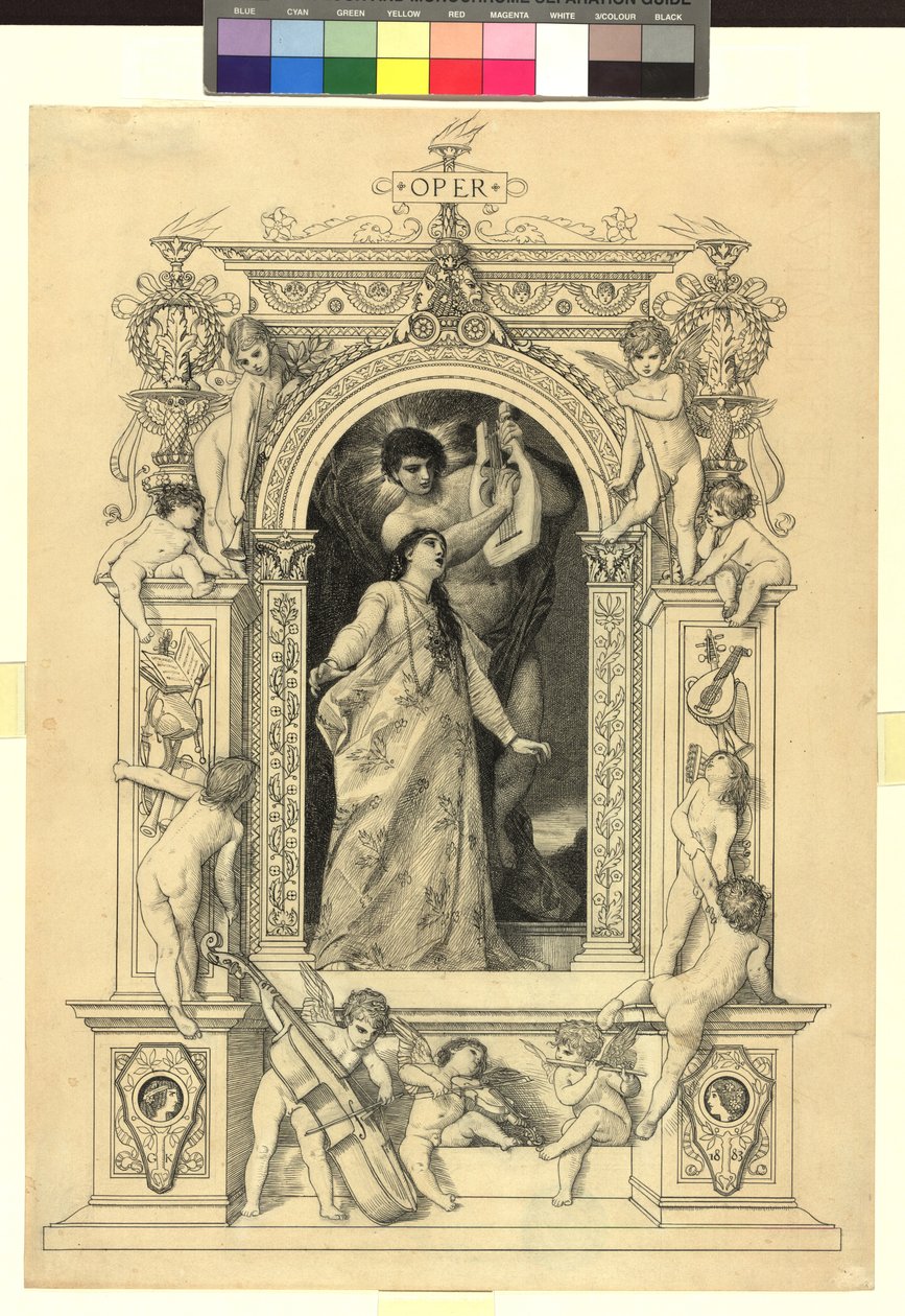 Oper (Vorlage für: Gerlach & Schenk, Allegorien und Embleme Bd. 1 Nr. 64a) de Gustav Klimt