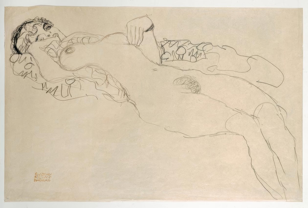 Desnudo reclinado hacia la izquierda de Gustav Klimt
