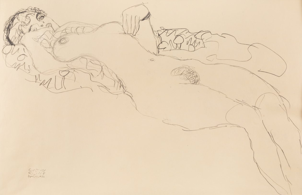 Desnudo femenino recostado, hacia la izquierda, 1917 de Gustav Klimt