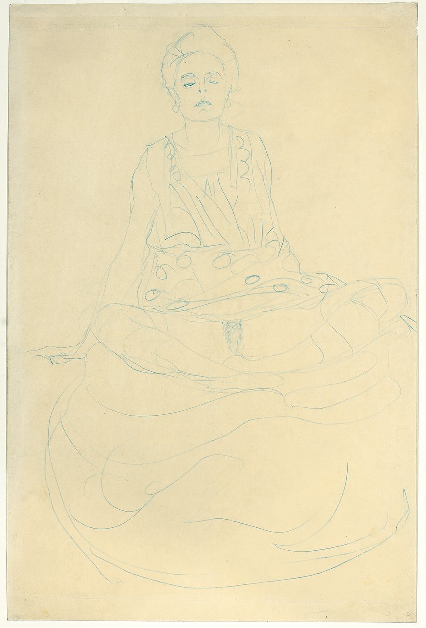 Desnudo sentado de medio cuerpo desde el frente, 1907 de Gustav Klimt