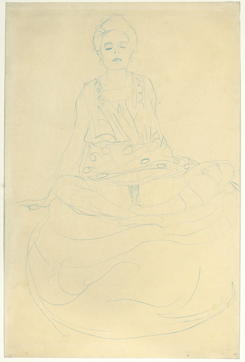 Medio desnudo sentado de frente, c.1907 (lápiz sobre papel) de Gustav Klimt