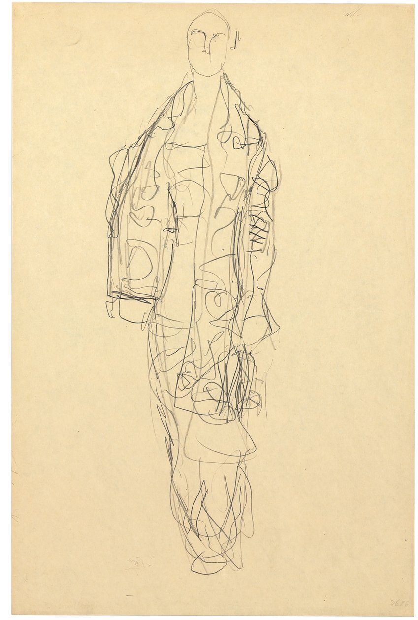 Dama de pie con capa, c.1914-16 (lápiz sobre papel) de Gustav Klimt