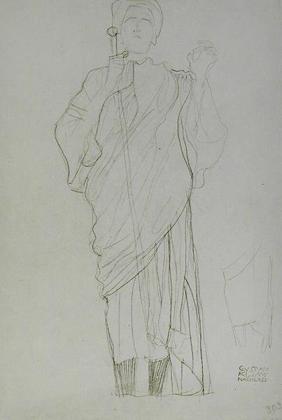 Mujer de pie sosteniendo una espada de Gustav Klimt