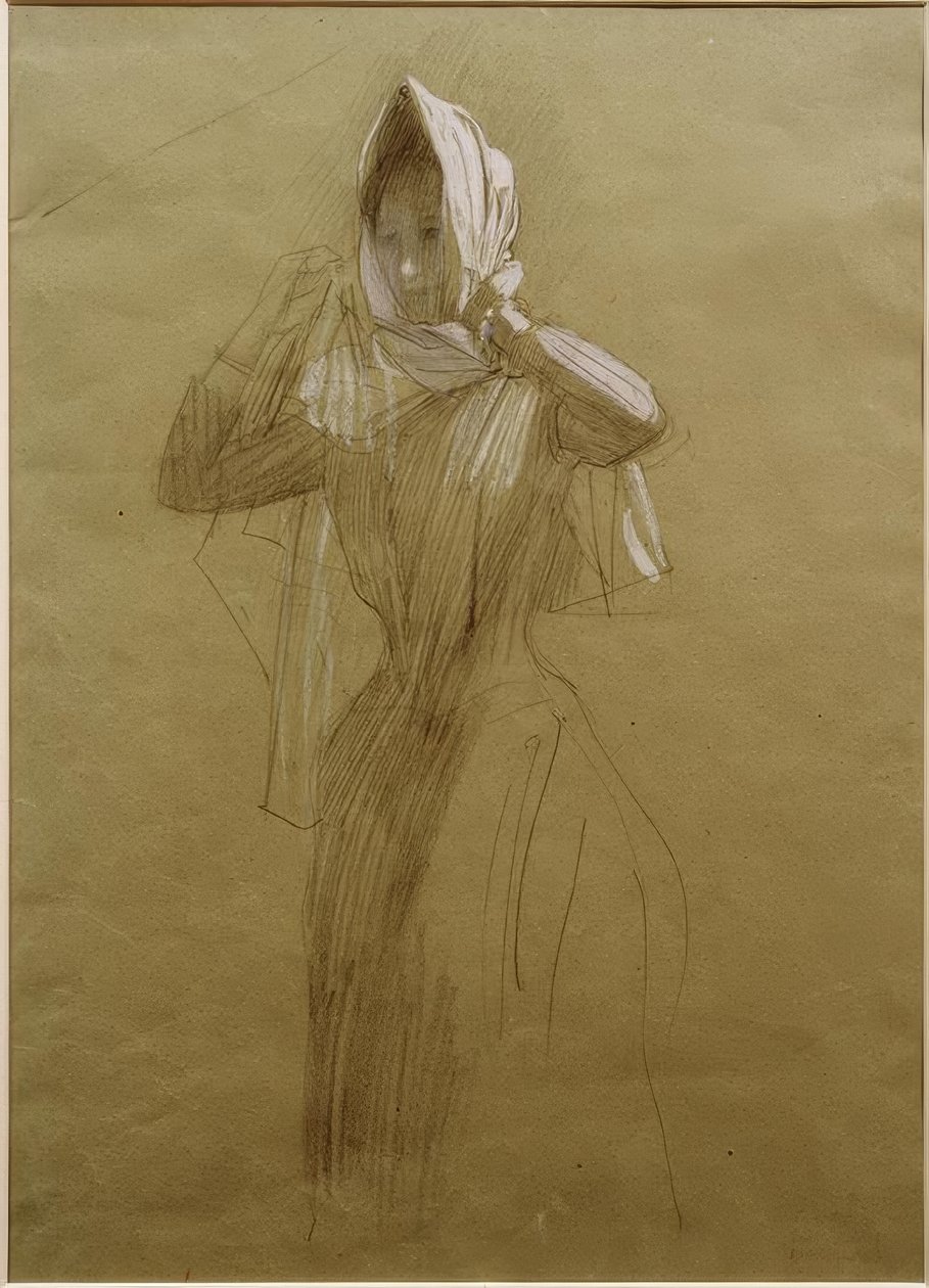 Joven mujer de pie, poniéndose un pañuelo de Gustav Klimt
