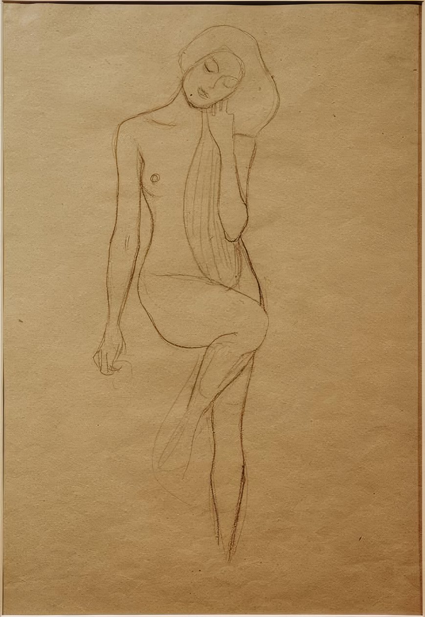 Mujer desnuda de pie con pierna derecha levantada de Gustav Klimt
