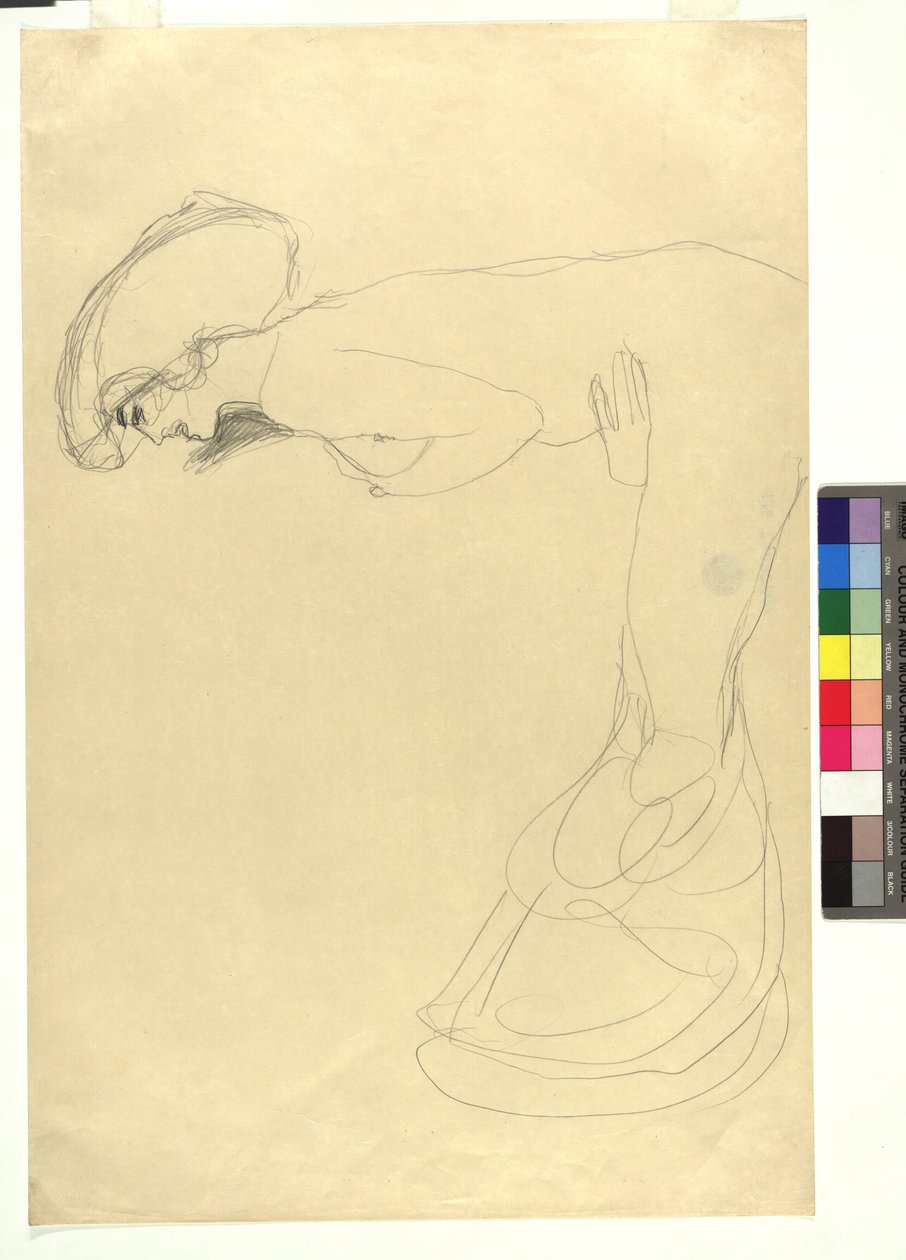 Studie zu einer nach vorne gebeugten weiblichen Gestalt im Profil nach links de Gustav Klimt