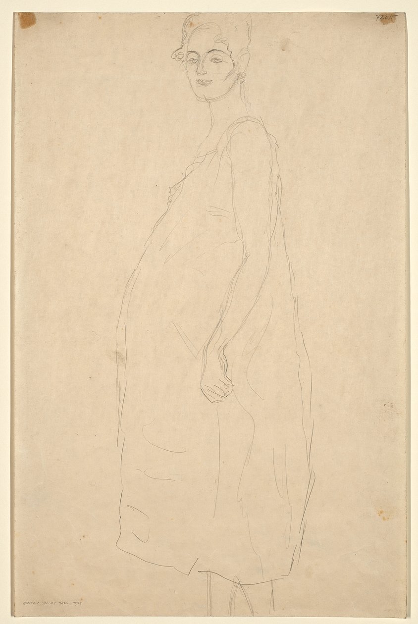 Estudio de una mujer embarazada vestida, c.1915-16 (lápiz sobre papel simili Japan) de Gustav Klimt