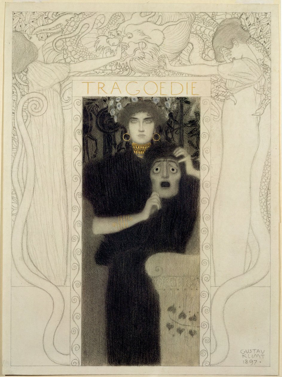 Tragedia. Estudio para la alegoría de la Tragedia (pluma y tinta, aguada blanca) de Gustav Klimt