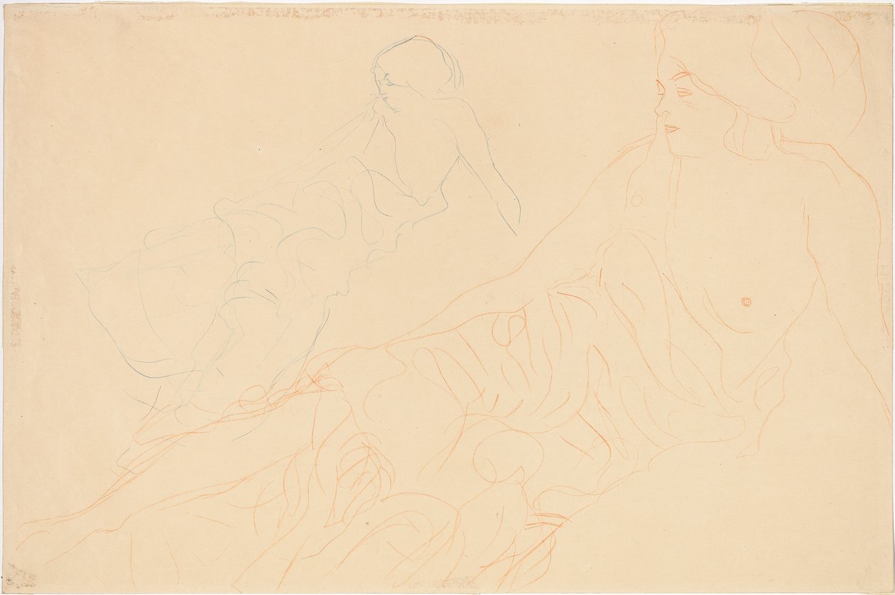Dos estudios de una mujer reclinada, 1913 de Gustav Klimt