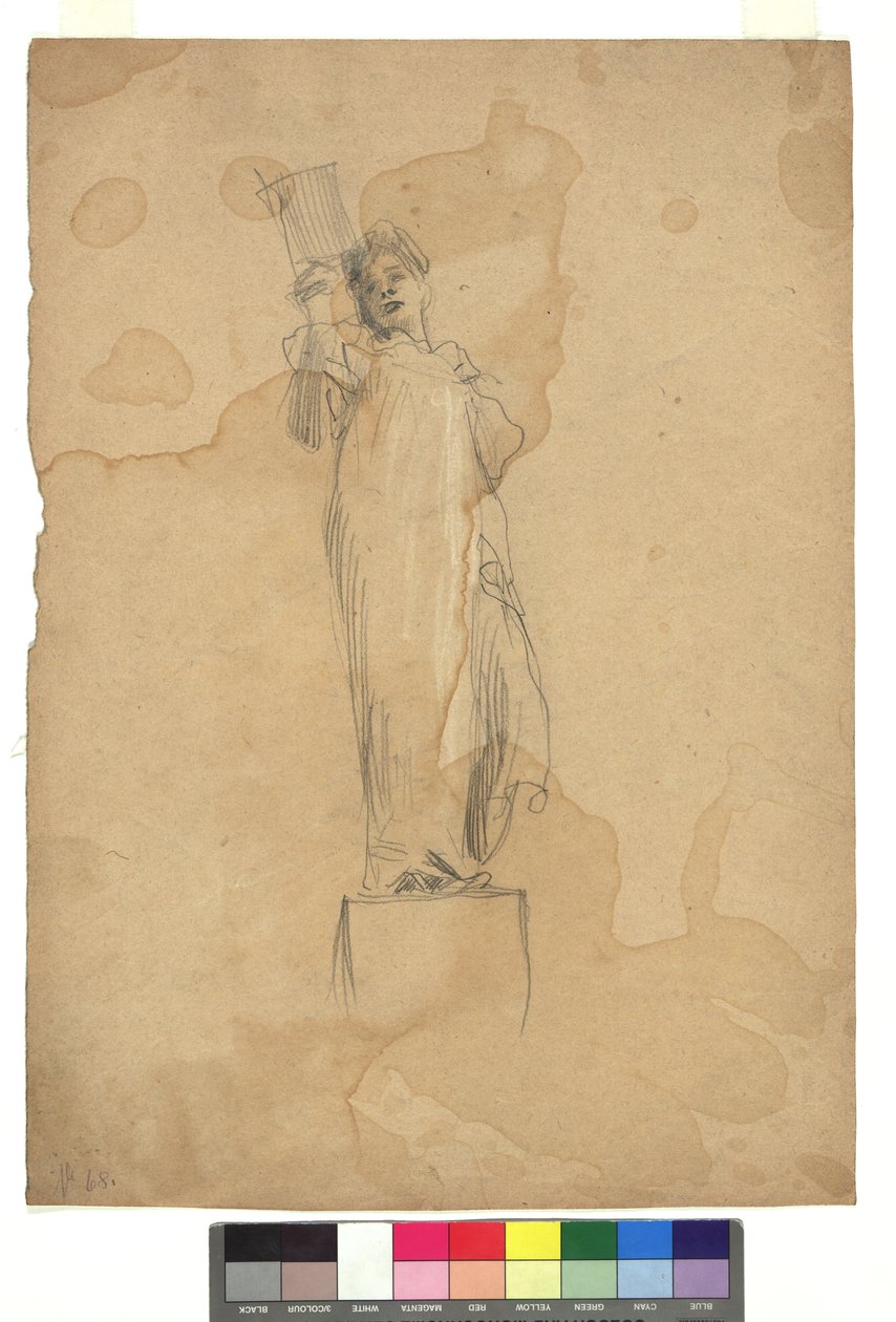 Weibliche Figur auf einem Sockel de Gustav Klimt