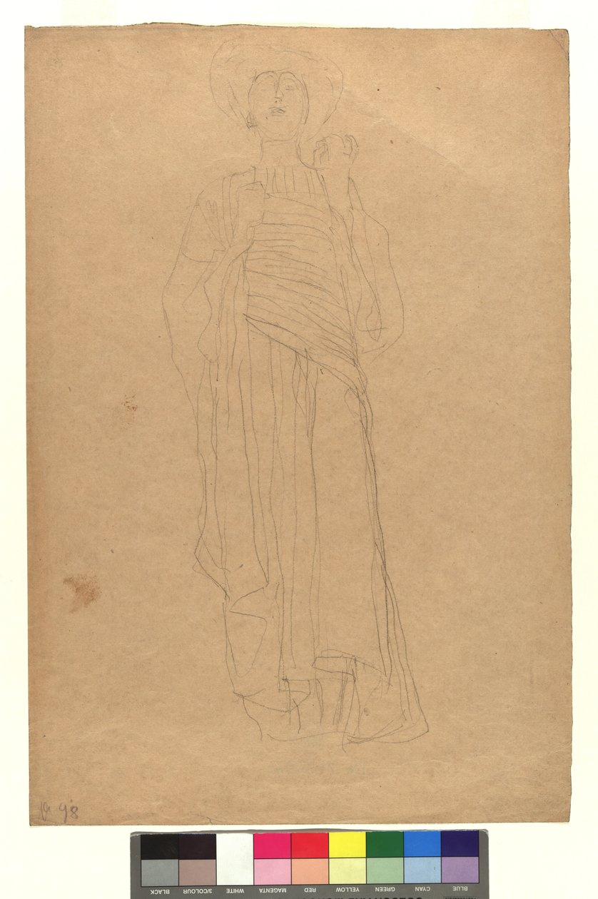 Weibliche Gestalt in langem drapierten Gewand de Gustav Klimt