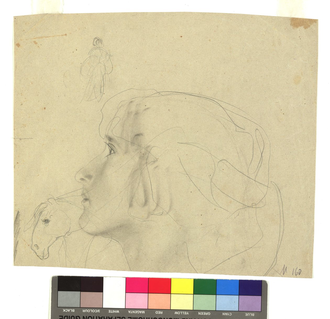 Weiblicher Kopf im Profil nach links, Pferdekopf im Profil, Figurenstudie de Gustav Klimt