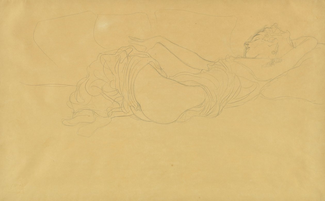 mujer, acostado, en, ella, espalda, parcialmente, dressed de Gustav Klimt