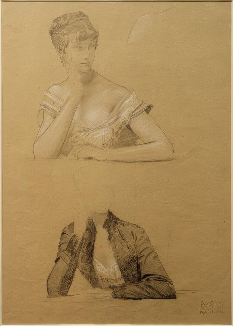 Dos estudios de una joven sentada en una mesa de Gustav Klimt
