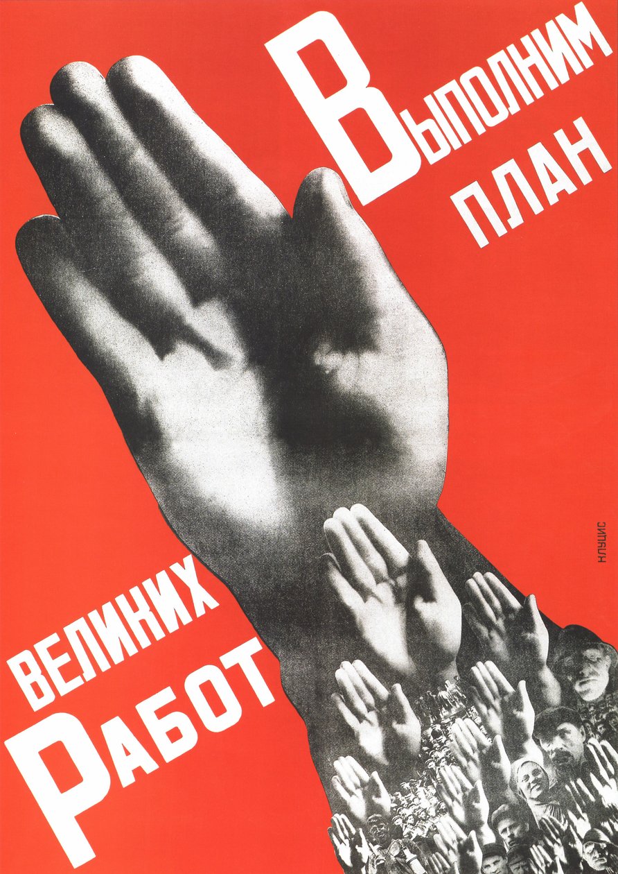 Cumplamos el plan de los grandes proyectos, cartel, 1930 de Gustav Klutsis