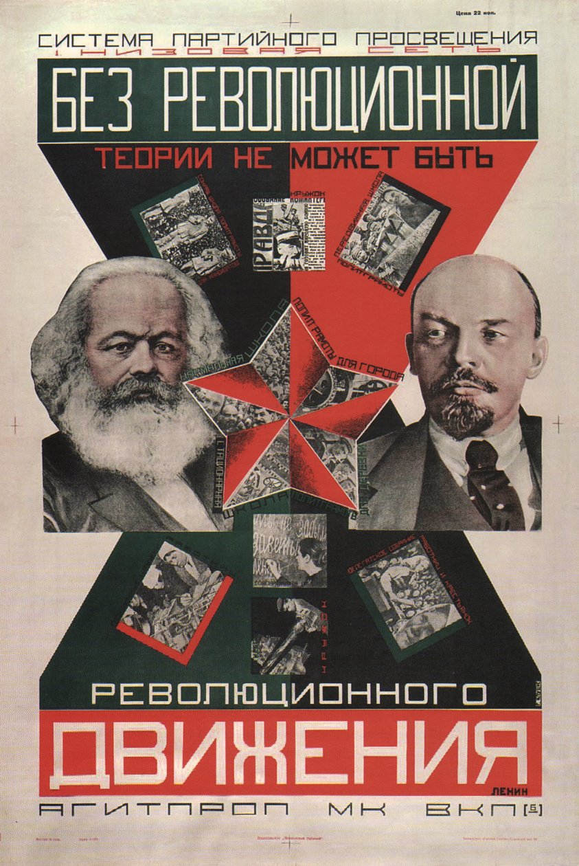 No puede haber movimiento revolucionario sin teoría revolucionaria, cartel, 1927 de Gustav Klutsis