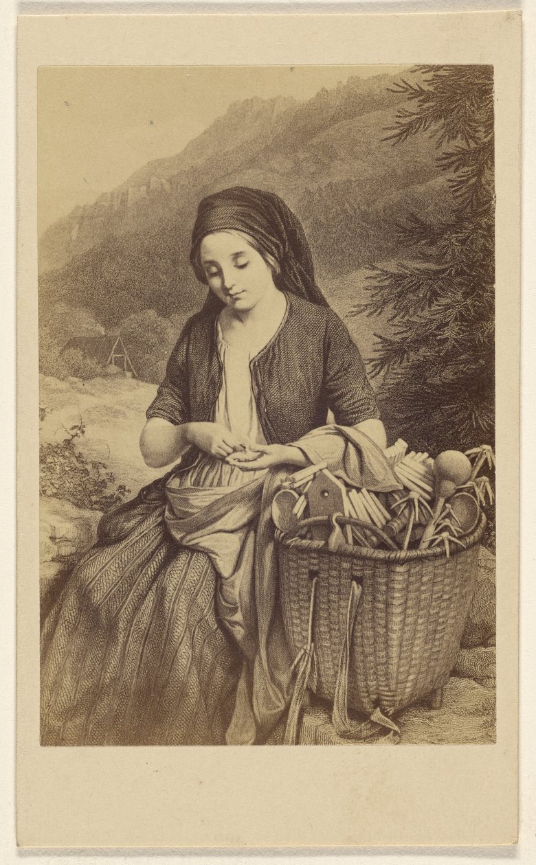 Vendedora de artículos de madera fabricados en el Harz. [Meyerheim. de Gustav Schauer