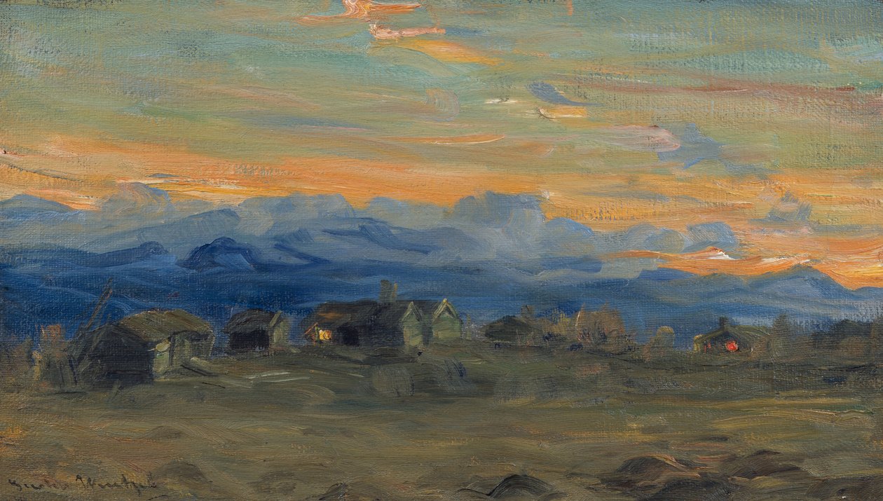 Granja de montaña a la luz del atardecer de Gustav Wentzel