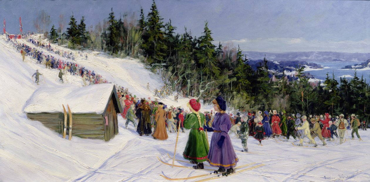Competición de esquí en Fjelkenbakken (óleo sobre lienzo) de Gustav Wentzel