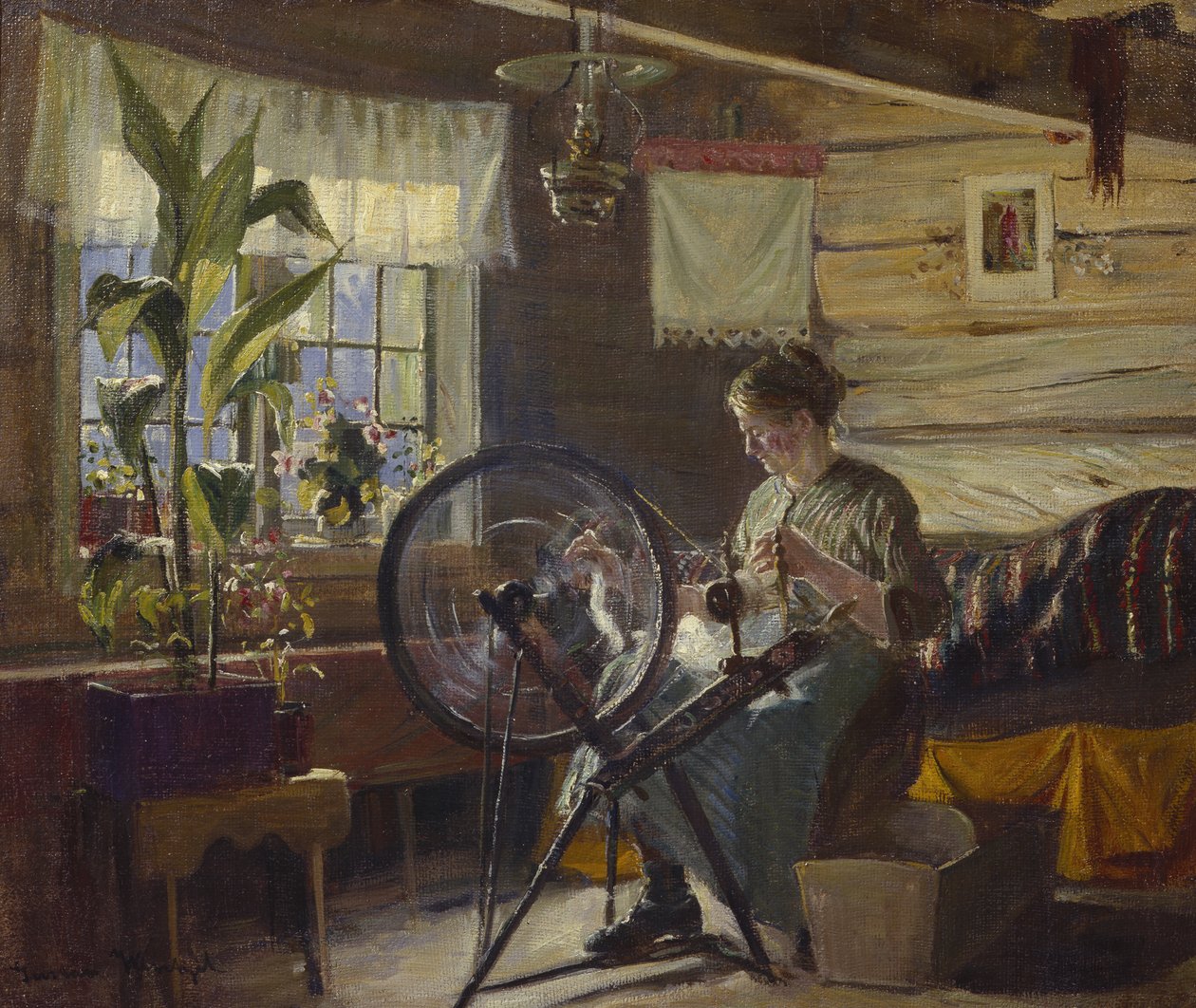 Mujer en el interior de una casa de campo (óleo sobre lienzo) de Gustav Wentzel