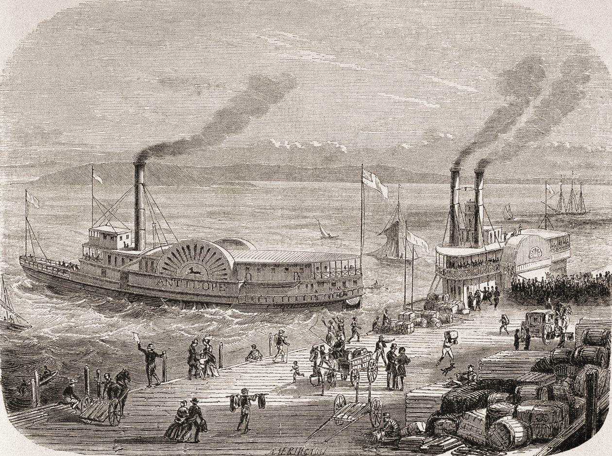 Los muelles de San Francisco en la década de 1860 de Gustave Adolphe Chassevent Bacques