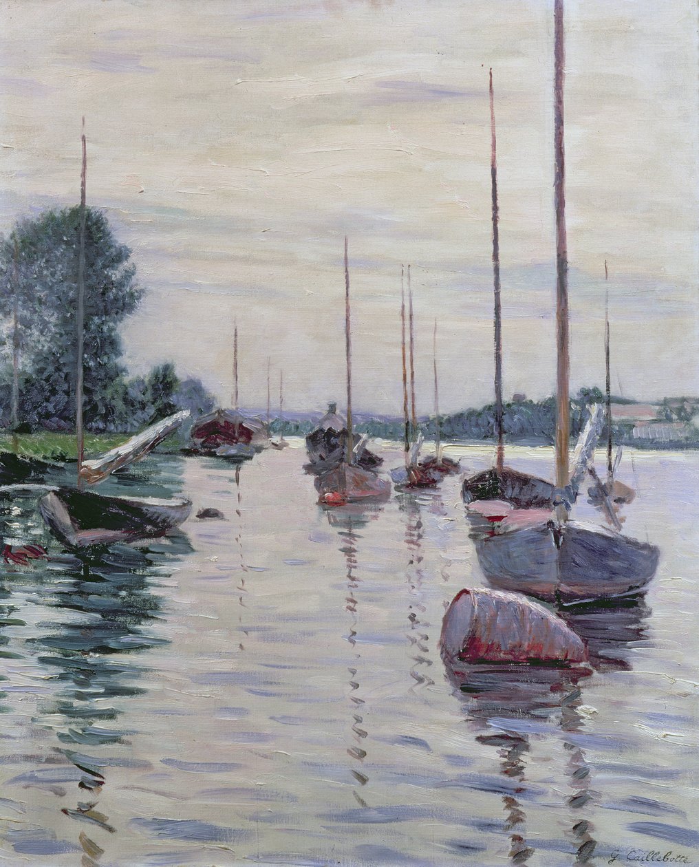 Barcos anclados en el Sena de Gustave Caillebotte