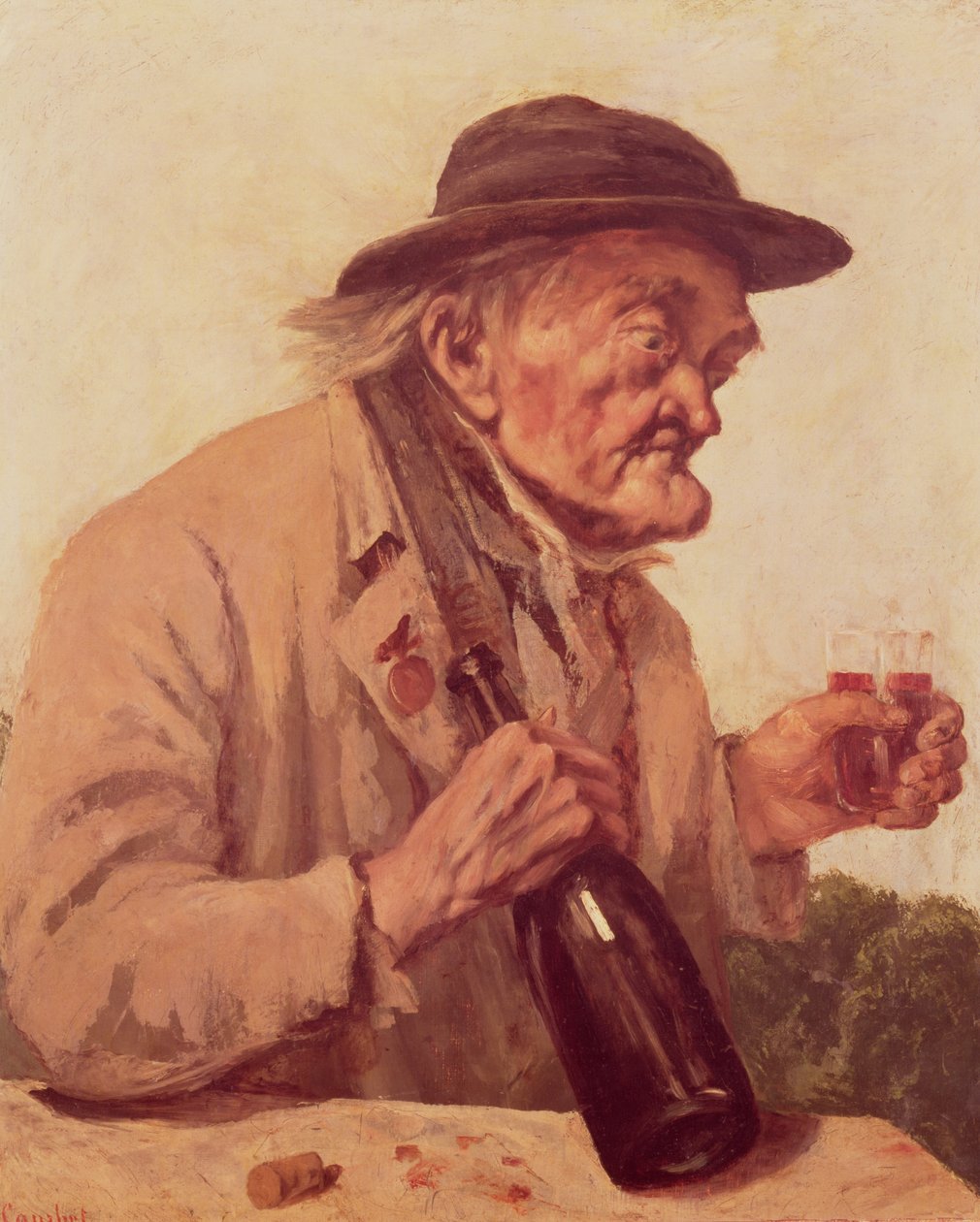 Viejo con una copa de vino de Gustave Courbet
