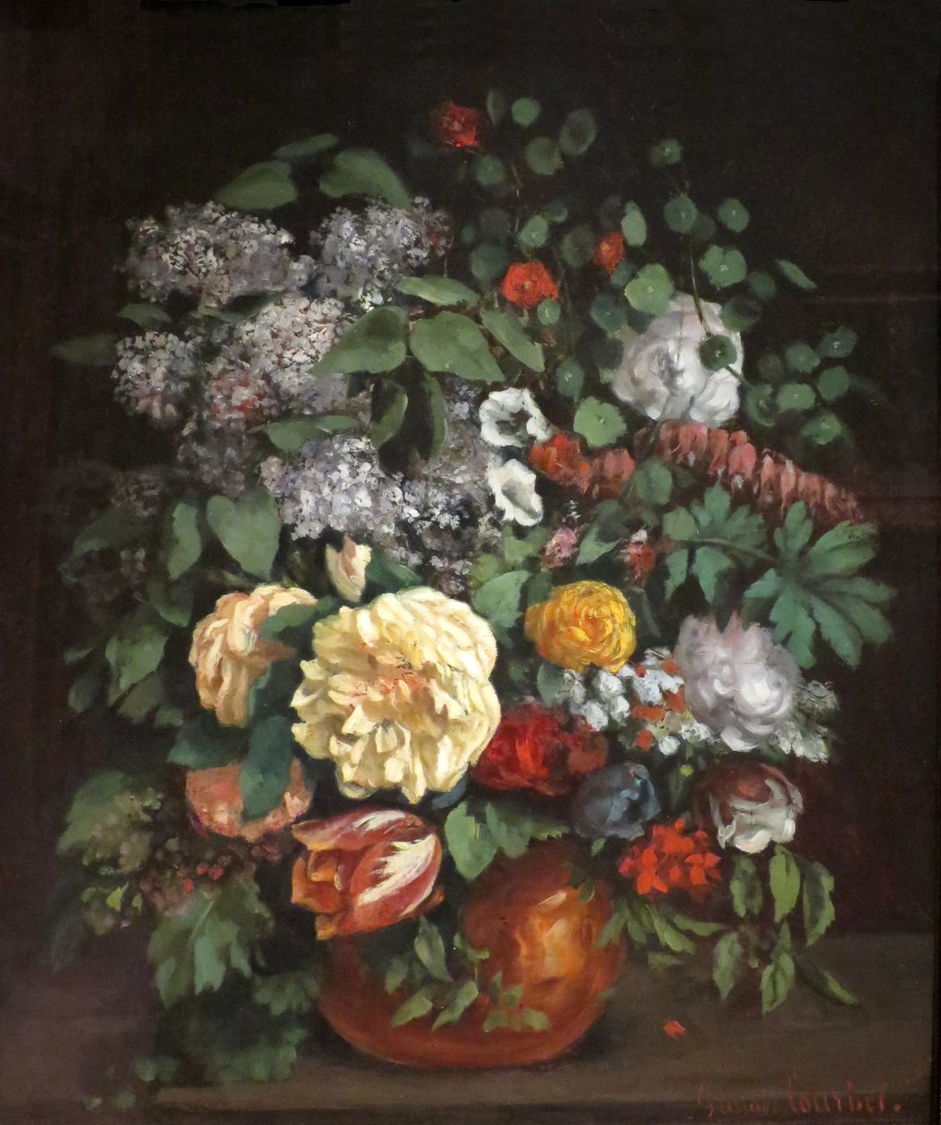 Jarrón de lilas, rosas y tulipanes de Gustave Courbet