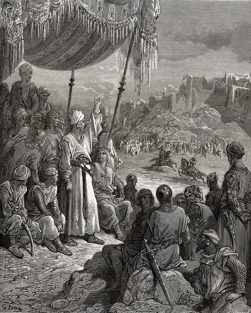 Un torneo amistoso durante la Tercera Cruzada en 1189, ilustración de 