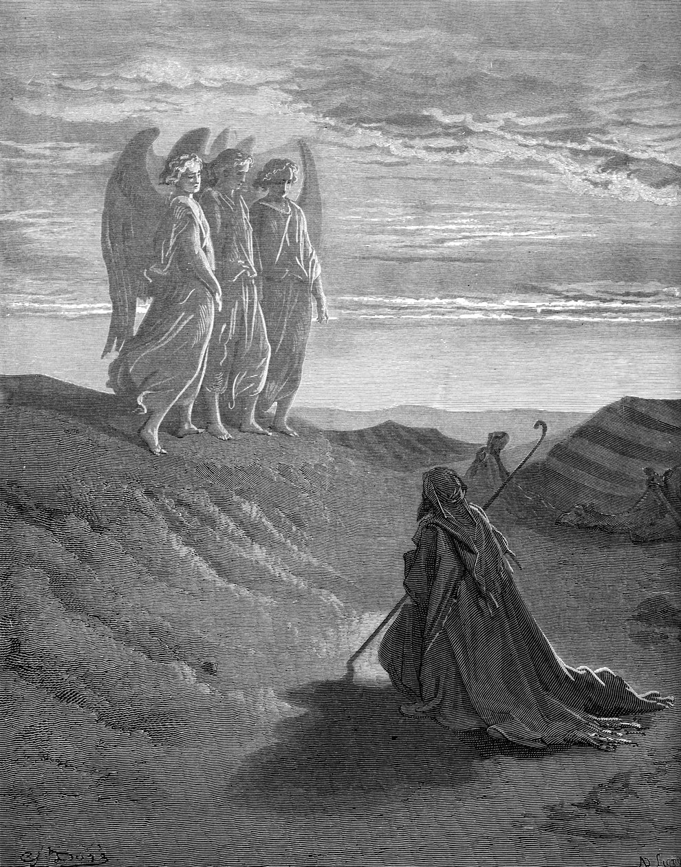 Abraham y los Tres Ángeles, grabado por Doré de Gustave Dore