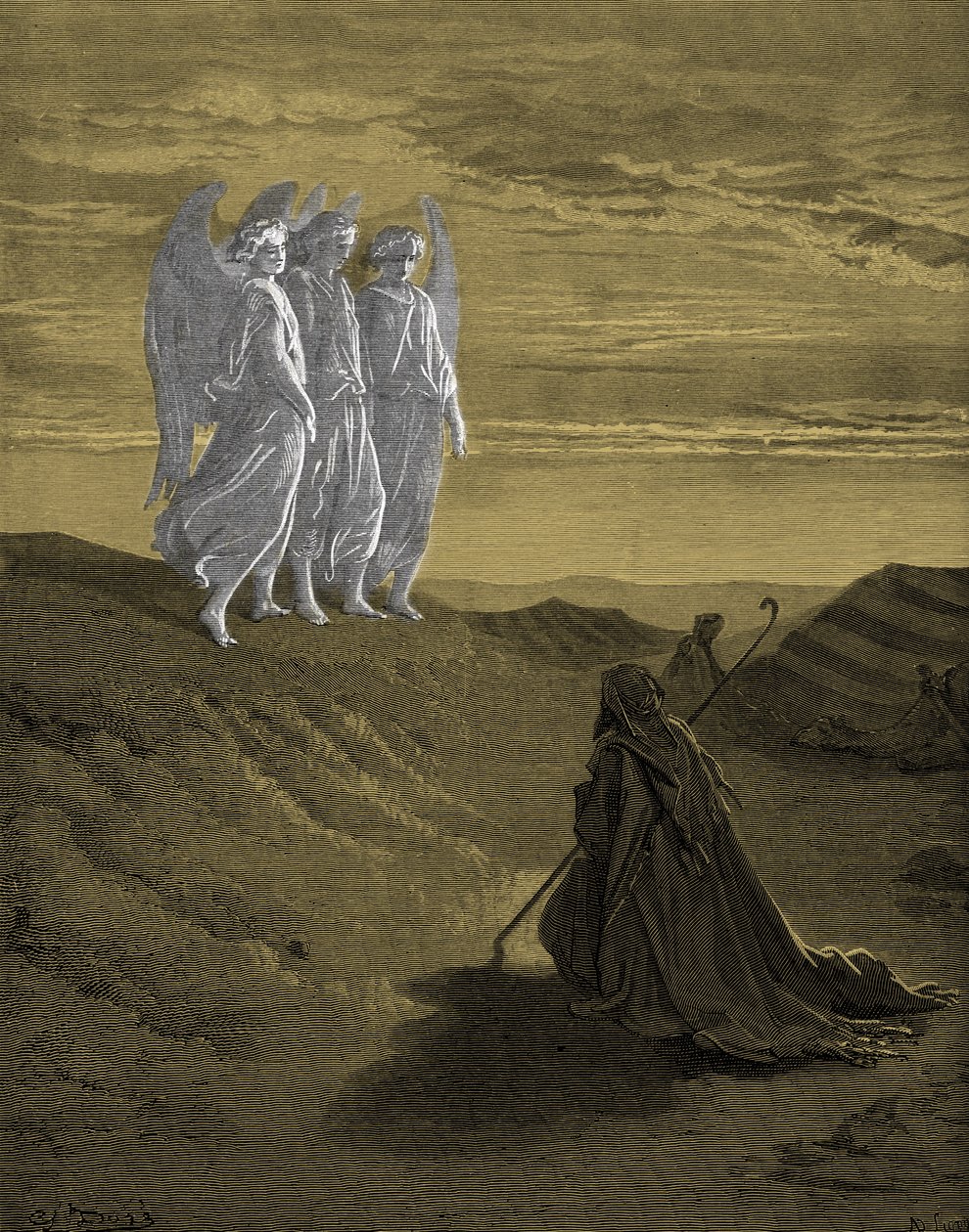 Abraham y los Tres Ángeles, grabado por Doré de Gustave Dore