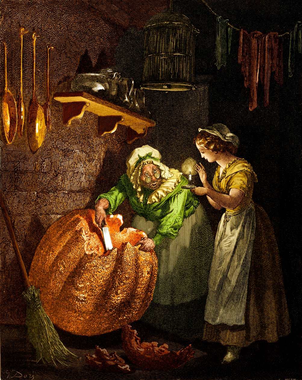 Cenicienta: Hada madrina tallando la calabaza de Gustave Dore