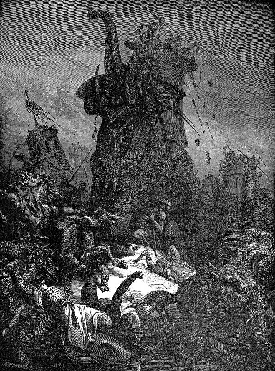 Eleazar asesinado por el elefante, 1888 de Gustave Dore