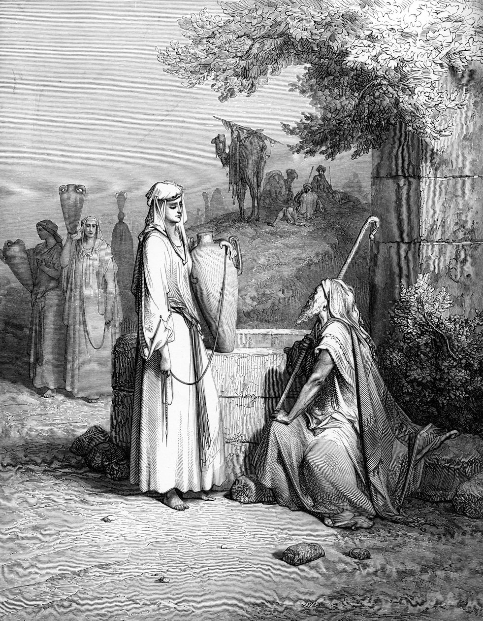 Eliezer y Rebeca, grabado por Doré de Gustave Dore