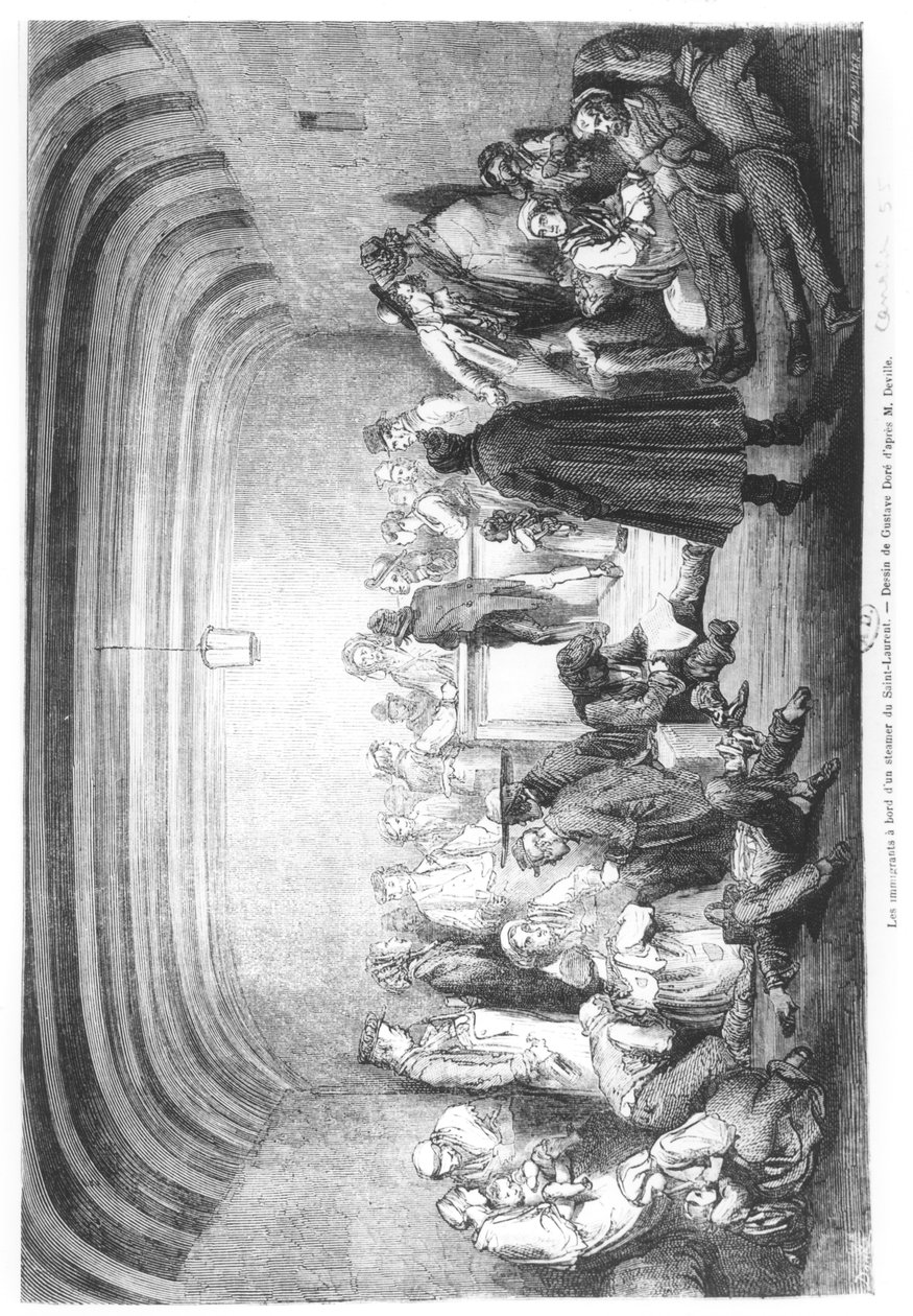 Inmigrantes a bordo de un vapor en el río Saint-Laurent, Canadá, siglo XIX de Gustave Dore