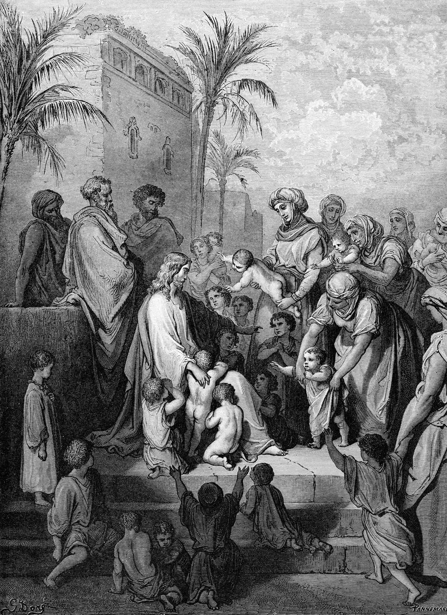 Jesús bendiciendo a los niños, grabado por Doré de Gustave Dore