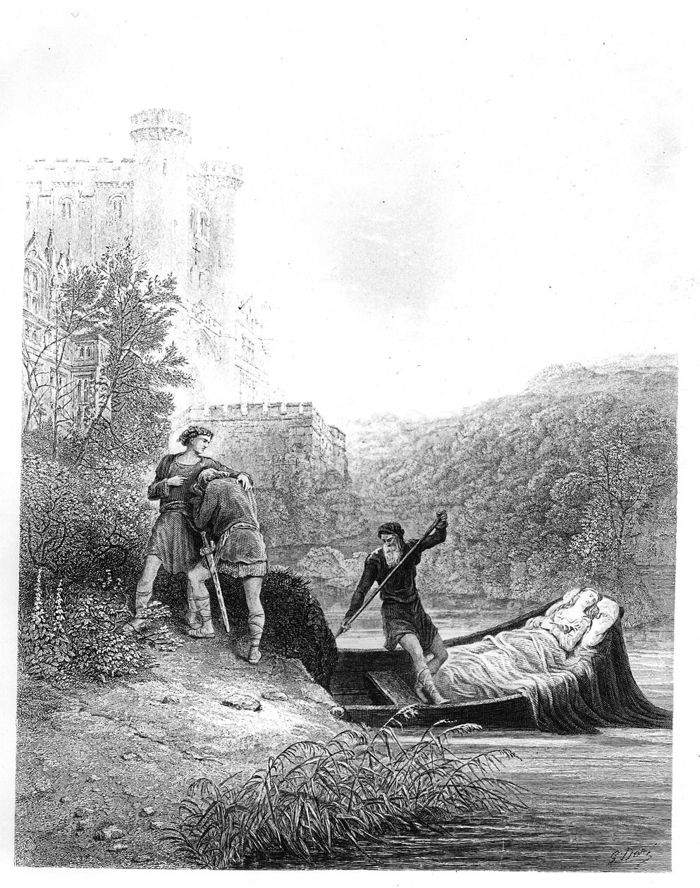 Lancelot mira el cuerpo de la Dama Elaine de Gustave Dore
