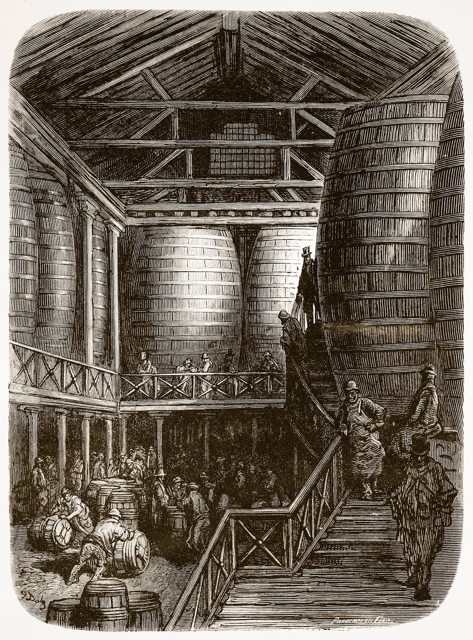 Barriles grandes en una cervecería, de 