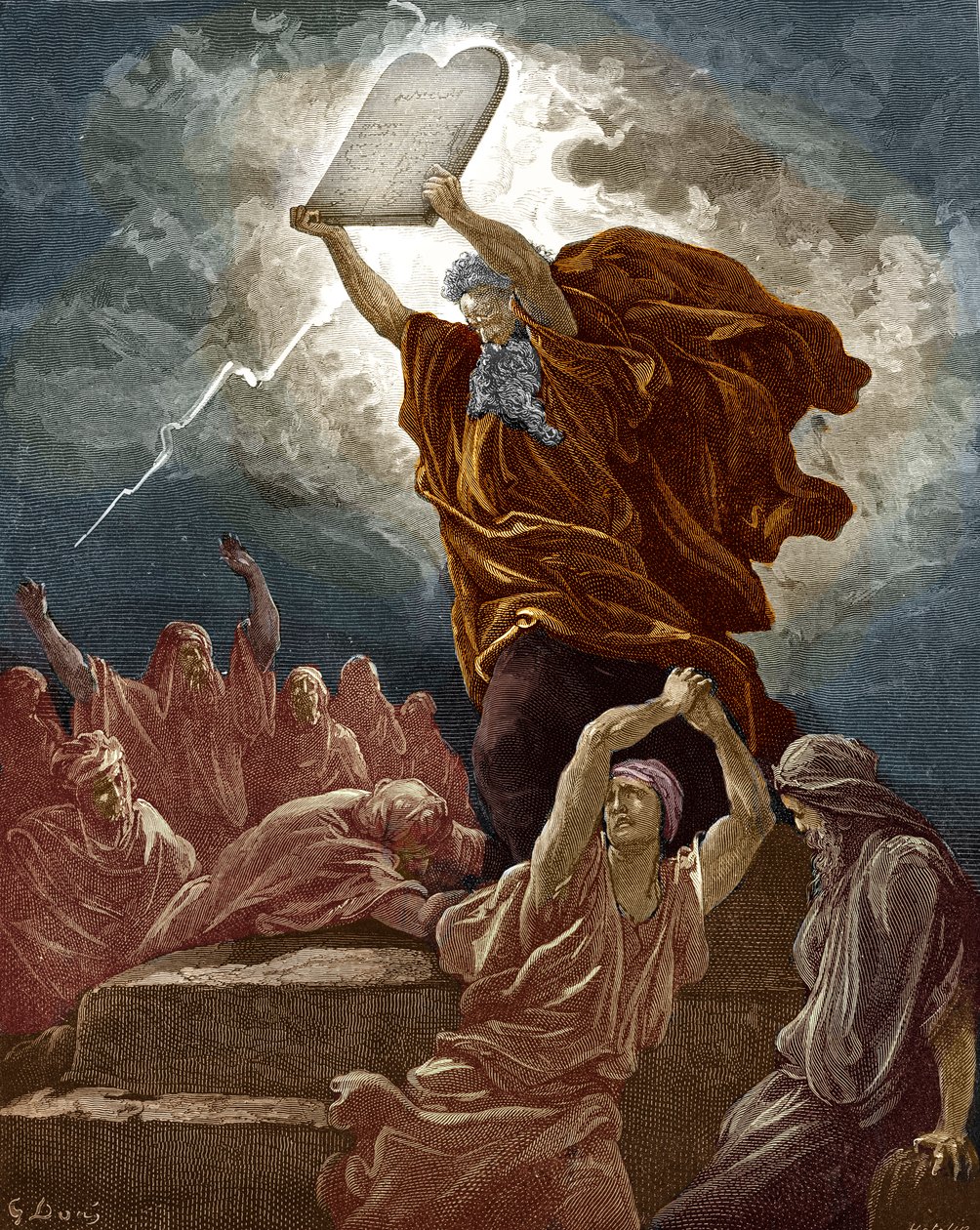 Moisés rompe las tablas de la ley, por Doré de Gustave Dore