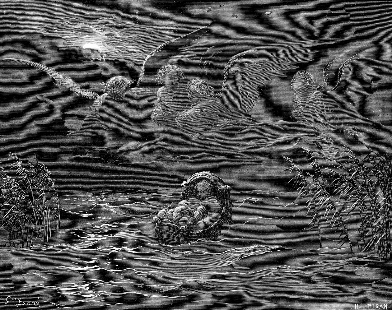 Moisés en el río Nilo, grabado por Doré de Gustave Dore