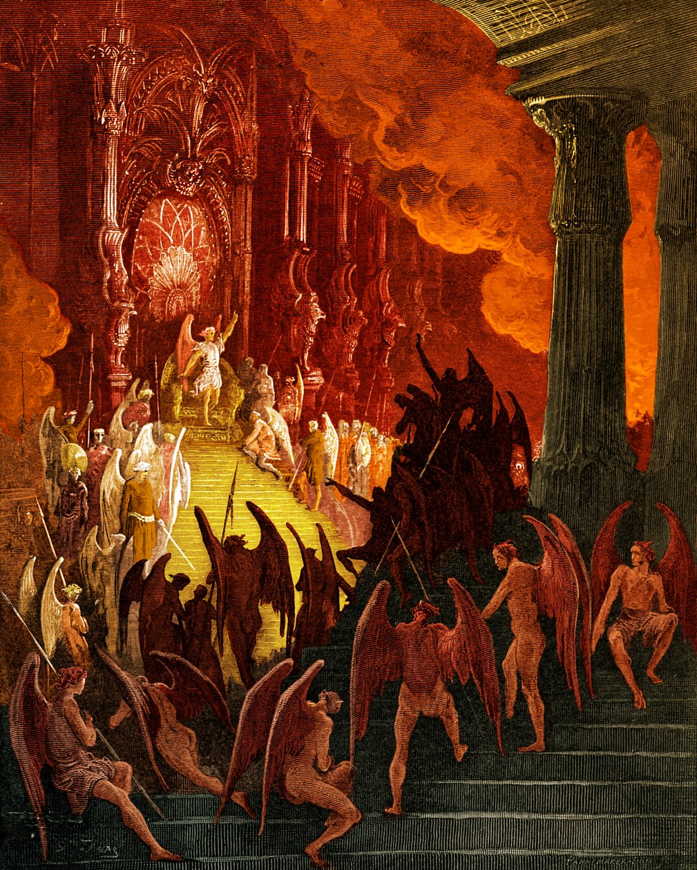 El Paraíso Perdido: Satanás en el Consejo, grabado por Gustave Doré de Gustave Dore