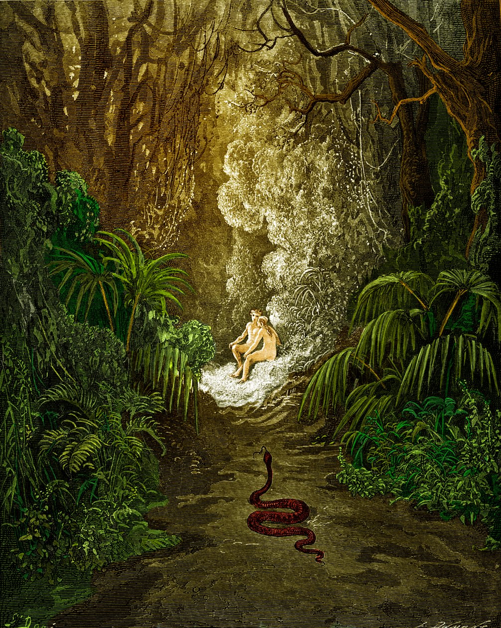 El Paraíso Perdido, por Milton: La serpiente se acerca de Gustave Dore