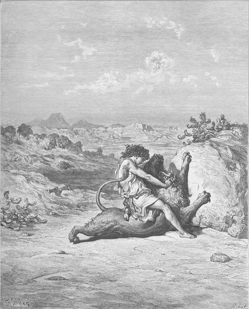Sansón mata a un león de Gustave Dore